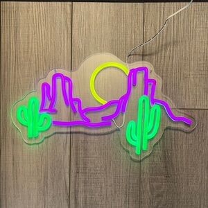 Desert landscape cactus monument valley neon sign light decor
